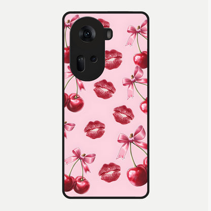  Cherry With Lips Glass Case For Oppo Reno 11 5G back cover – full design glossy printed glass finish