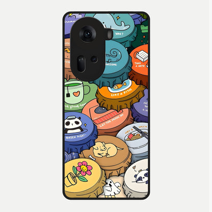  Coins Patterns Glass Case For Oppo Reno 11 5G back cover – full design glossy printed glass finish