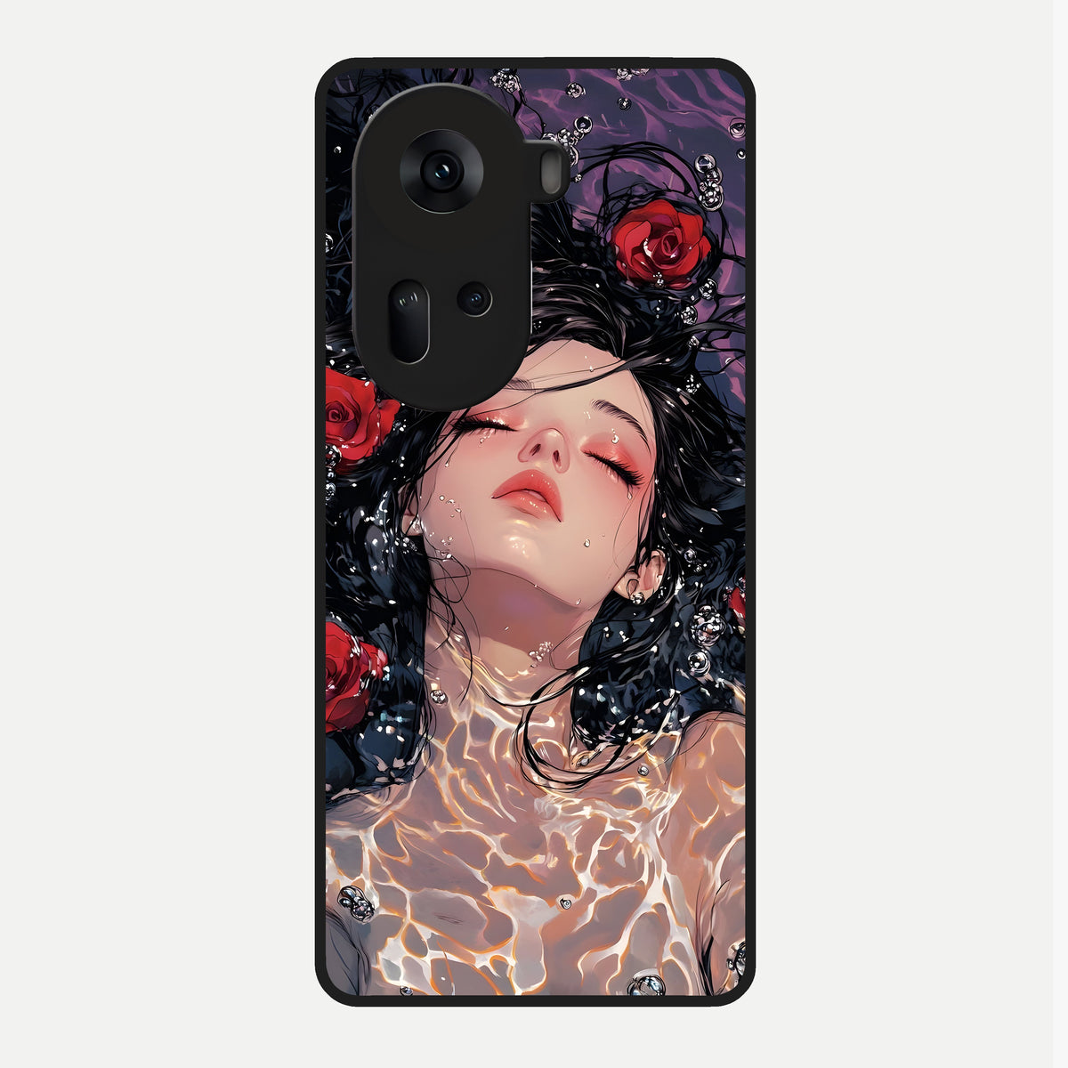  Crimson Rose Serenity Glass Case For Oppo Reno 11 5G back cover – full design glossy printed glass finish