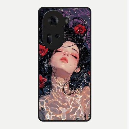  Crimson Rose Serenity Glass Case For Oppo Reno 11 5G back cover – full design glossy printed glass finish