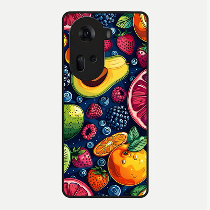  Cute Fruits Art Glass Case For Oppo Reno 11 5G back cover – full design glossy printed glass finish