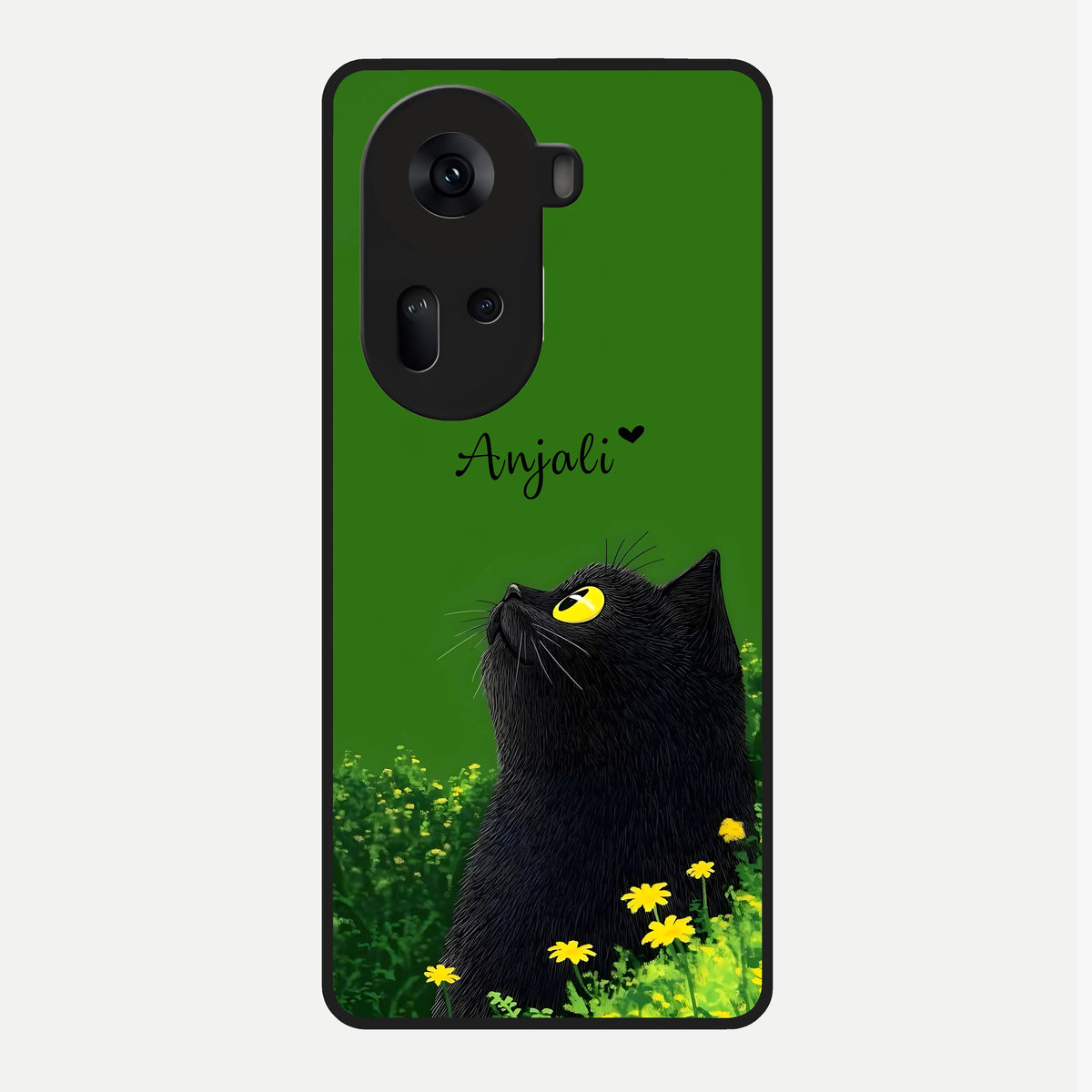  Emerald Cat Custom Name Glass Case For Oppo Reno 11 5G back cover – full design glossy printed glass finish