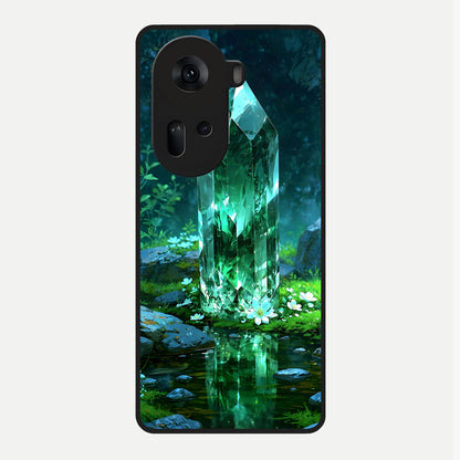 Emerald Light Crystal Glass Case For Oppo Reno 11 5G back cover – full design glossy printed glass finish