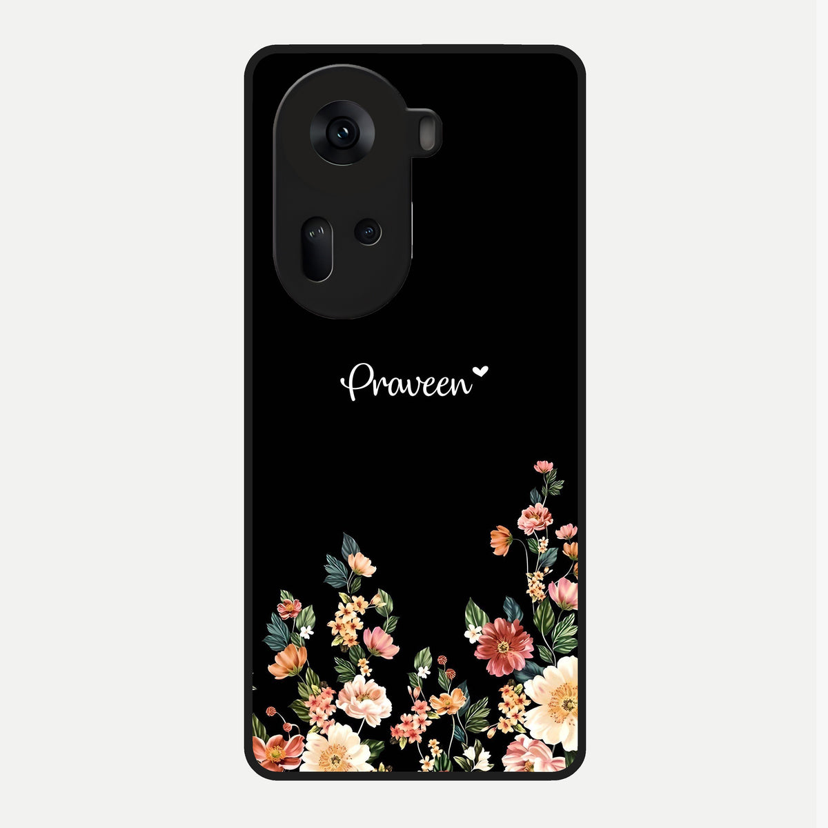  Floral Design Personalized Custom Name Glass Case For Oppo Reno 11 5G back cover – full design glossy printed glass finish