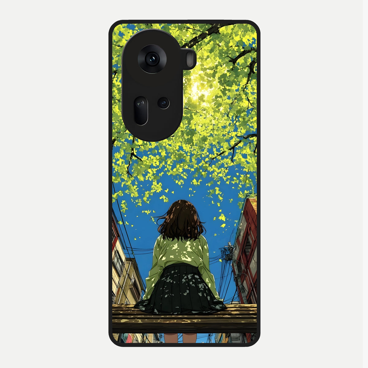  Golden Leaves Glow Glass Case For Oppo Reno 11 5G back cover – full design glossy printed glass finish