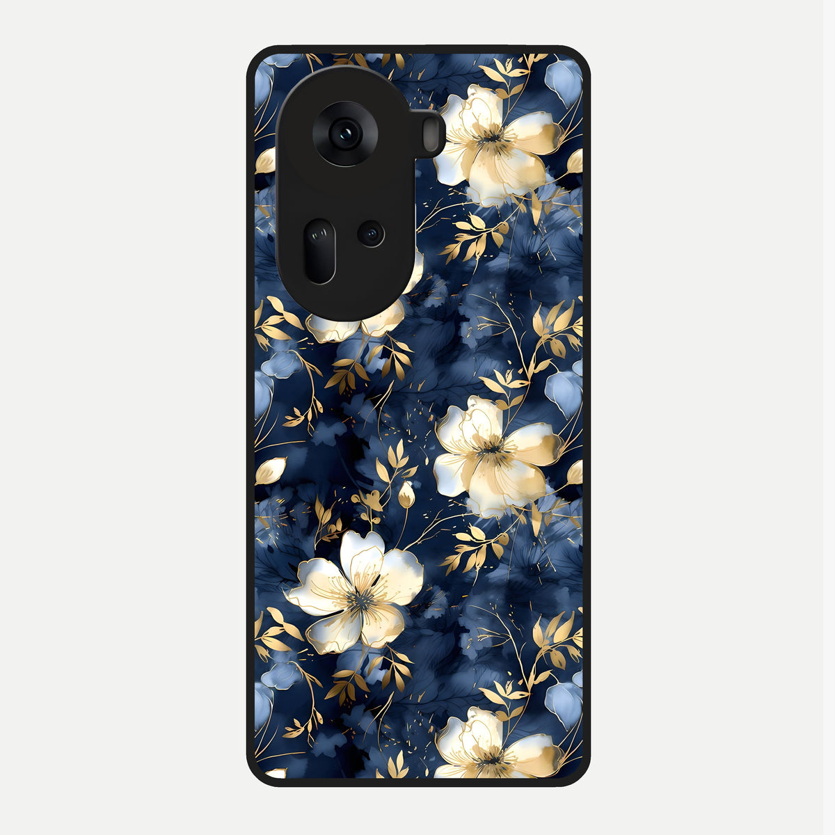  Golden Midnight Bloom Glass Case For Oppo Reno 11 5G back cover – full design glossy printed glass finish
