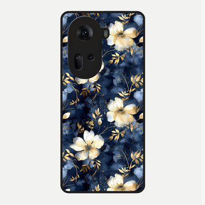  Golden Midnight Bloom Glass Case For Oppo Reno 11 5G back cover – full design glossy printed glass finish