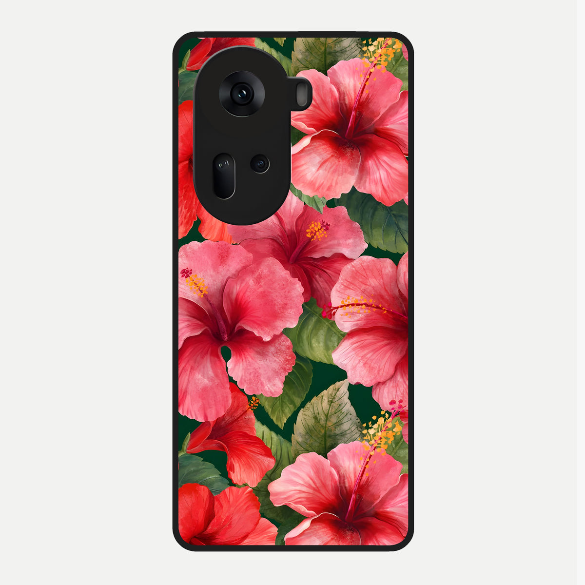  Hibiscus Pattern Glass Case For Oppo Reno 11 5G back cover – full design glossy printed glass finish