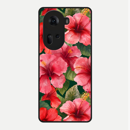  Hibiscus Pattern Glass Case For Oppo Reno 11 5G back cover – full design glossy printed glass finish