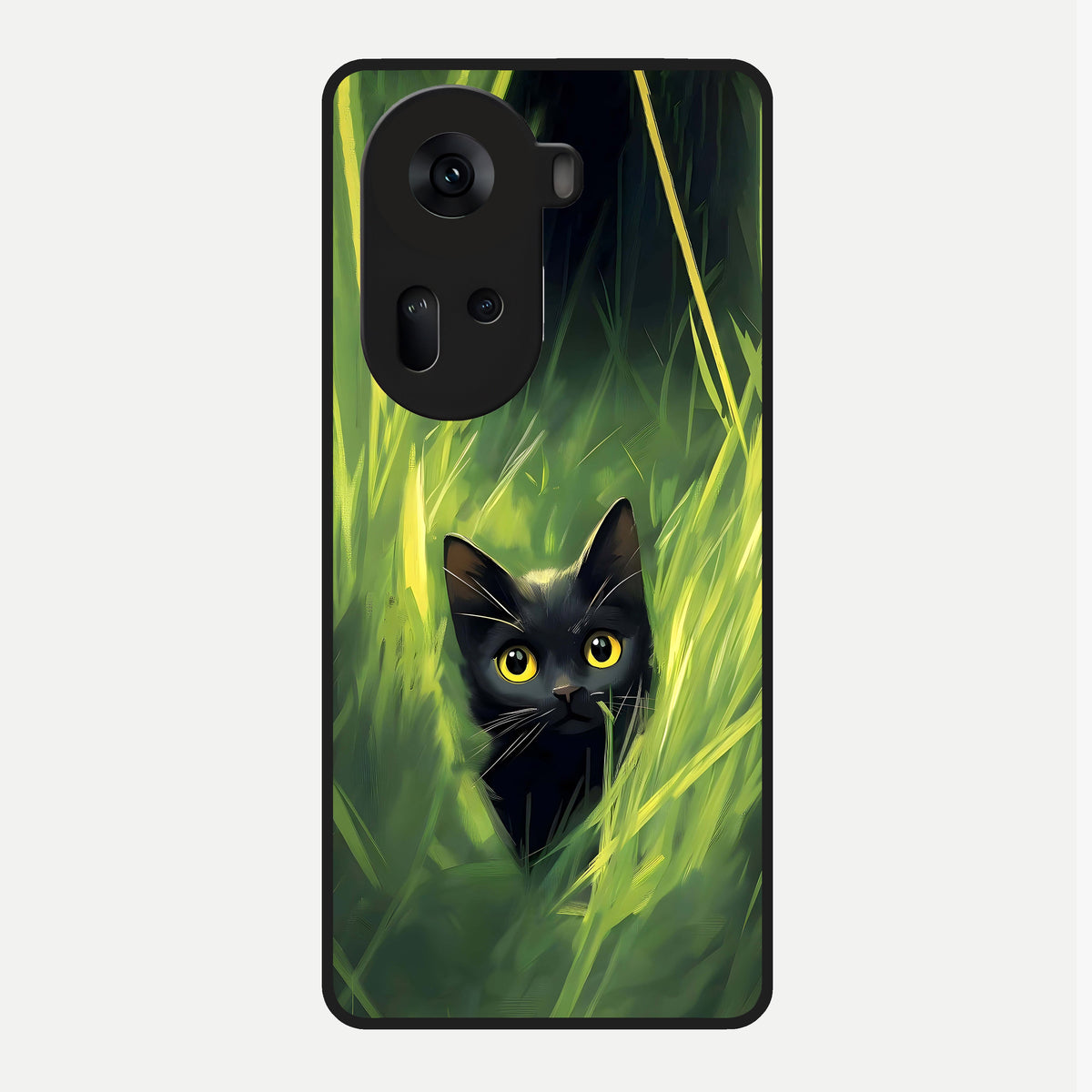  Hidden Cat Whisper Glass Case For Oppo Reno 11 5G back cover – full design glossy printed glass finish
