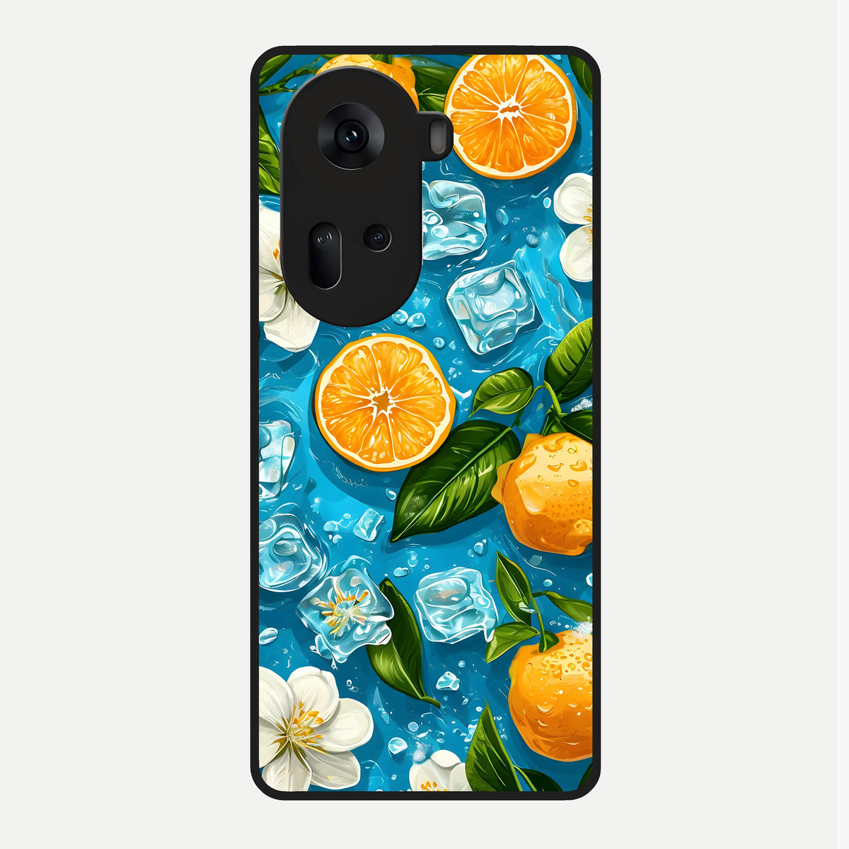  Ice Cube With Orange Glass Case For Oppo Reno 11 5G back cover – full design glossy printed glass finish
