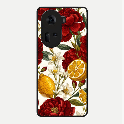  Lemon Rose Charm Glass Case For Oppo Reno 11 5G back cover – full design glossy printed glass finish