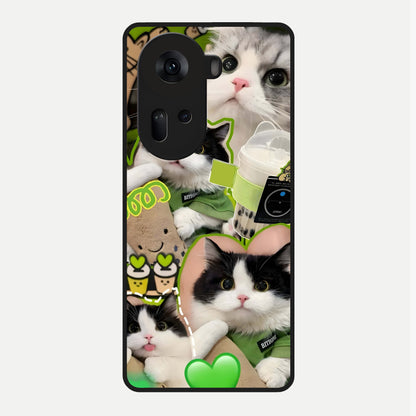  Matcha Cats Mood Glass Case For Oppo Reno 11 5G back cover – full design glossy printed glass finish