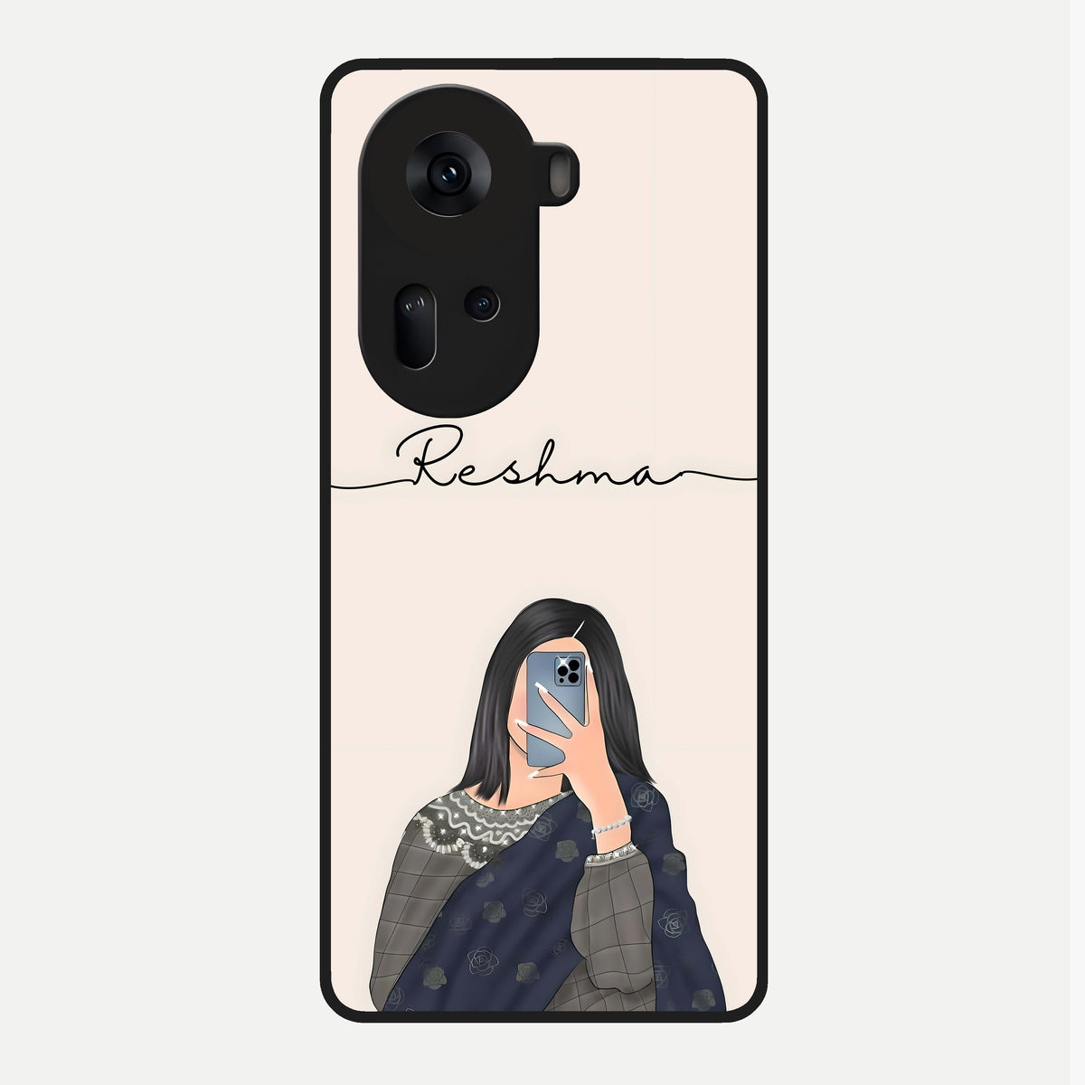  Mirror Mood Muse With Custom Name Glass Case For Oppo Reno 11 5G back cover – full design glossy printed glass finish