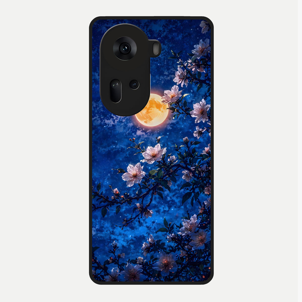 Moonlit Blossoms Night Glass Case For Oppo Reno 11 5G back cover – full design glossy printed glass finish