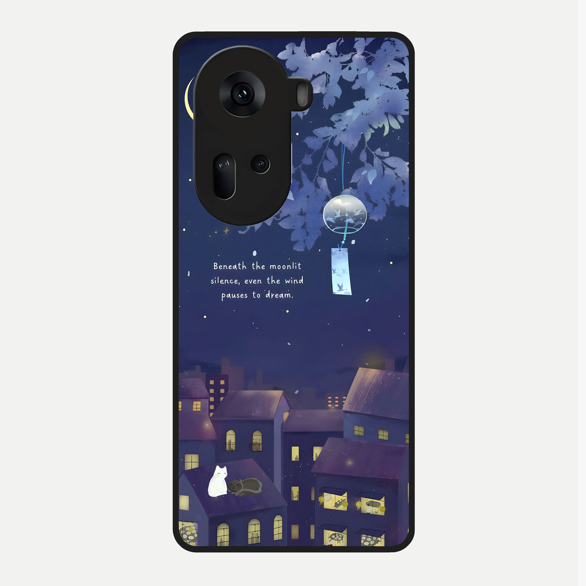 Moonlit Cat Silence Glass Case For Oppo Reno 11 5G back cover – full design glossy printed glass finish