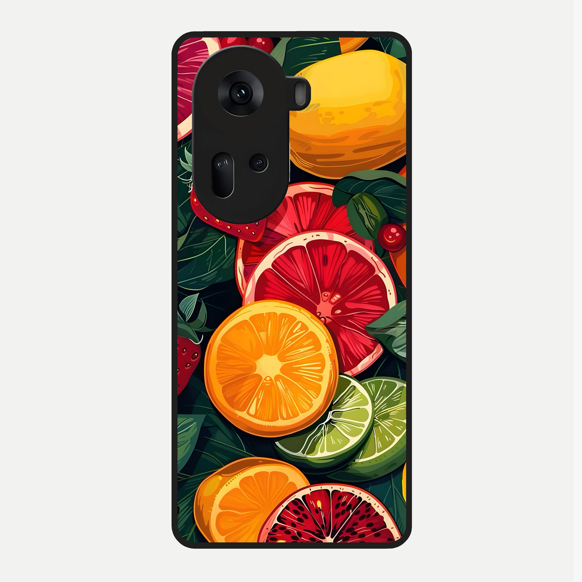  Multiple Fruits Glass Case For Oppo Reno 11 5G back cover – full design glossy printed glass finish