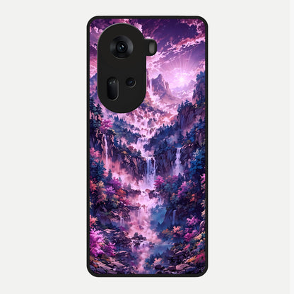  Mystic Cascade Peaks Glass Case For Oppo Reno 11 5G back cover – full design glossy printed glass finish
