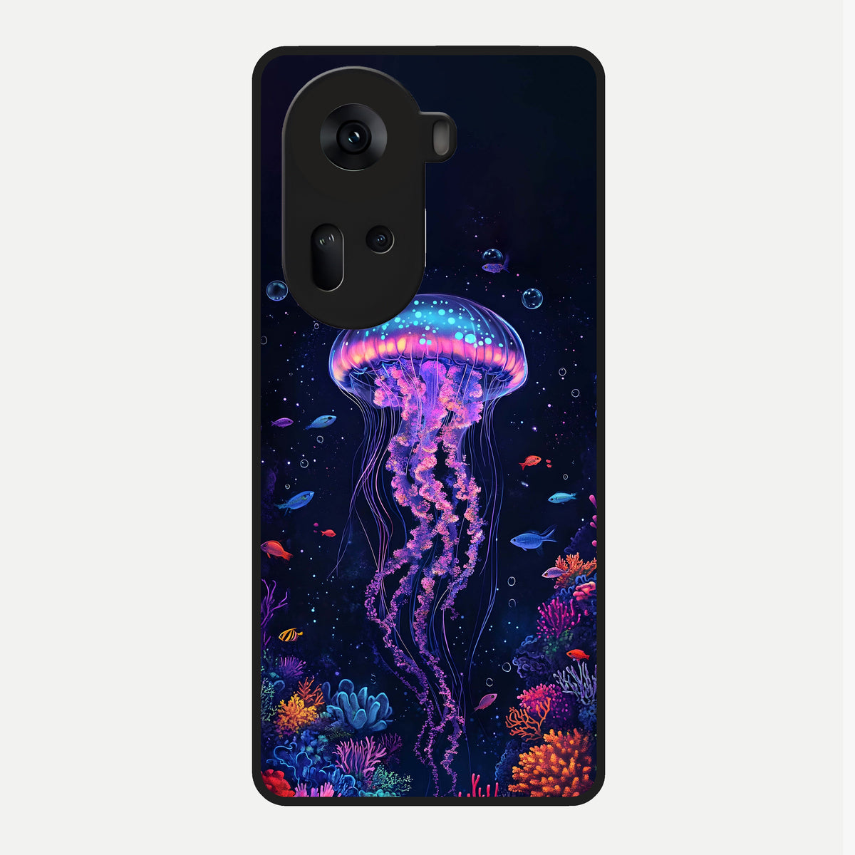  Neon Jellyfish Glass Case For Oppo Reno 11 5G back cover – full design glossy printed glass finish