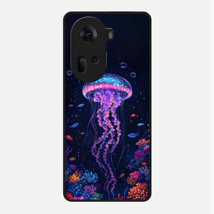  Neon Jellyfish Glass Case For Oppo Reno 11 5G back cover – full design glossy printed glass finish