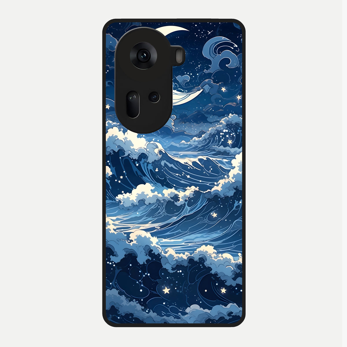  Ocean Moon Waves Glass Case For Oppo Reno 11 5G back cover – full design glossy printed glass finish