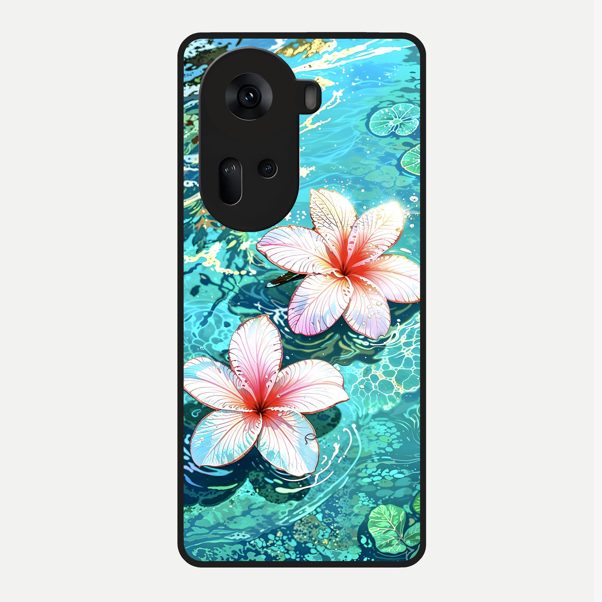  Pink Flowers in Water Glass Case For Oppo Reno 11 5G back cover – full design glossy printed glass finish