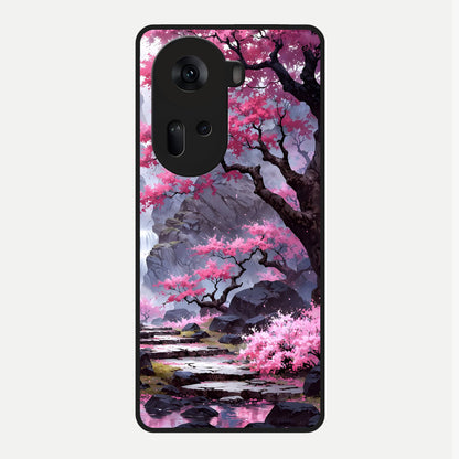  Pink Sunflower Glow Glass Case For Oppo Reno 11 5G back cover – full design glossy printed glass finish