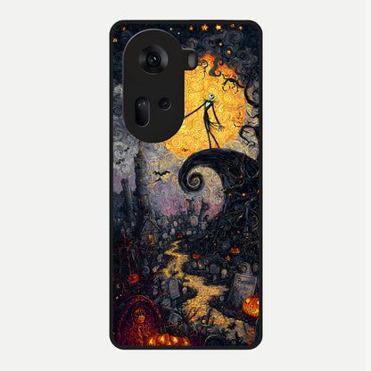  Pumpkin Moonlight Tale Glass Case For Oppo Reno 11 5G back cover – full design glossy printed glass finish