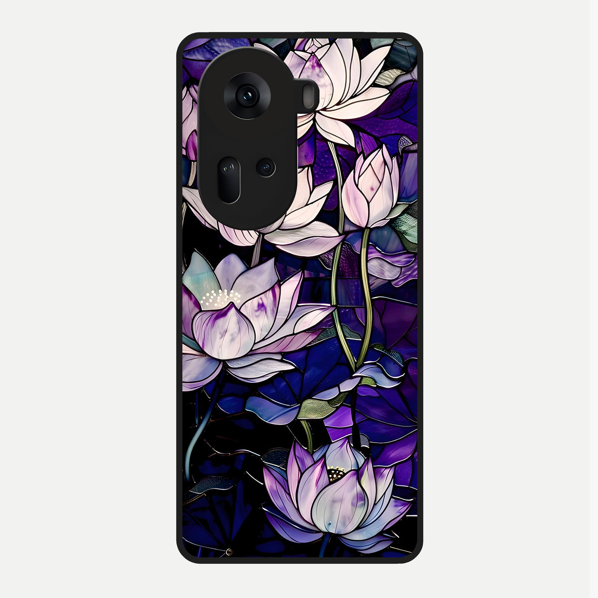  Purple Lotus Pattern Glass Case For Oppo Reno 11 5G back cover – full design glossy printed glass finish