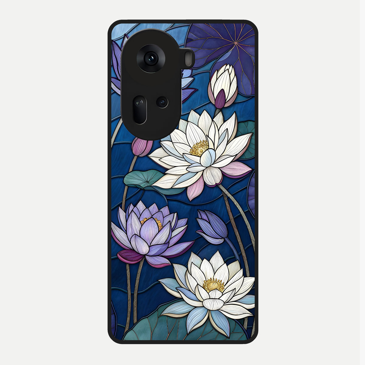  Purple Lotus Stained Glass Case For Oppo Reno 11 5G back cover – full design glossy printed glass finish