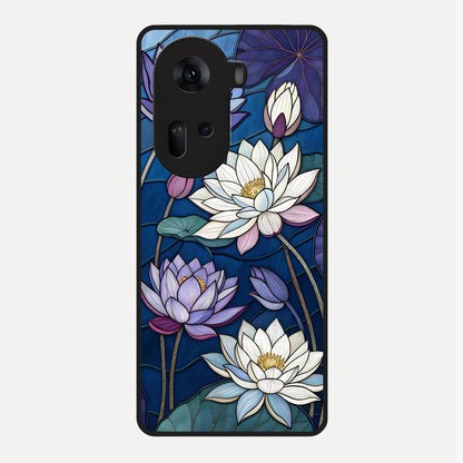  Purple Lotus Stained Glass Case For Oppo Reno 11 5G back cover – full design glossy printed glass finish