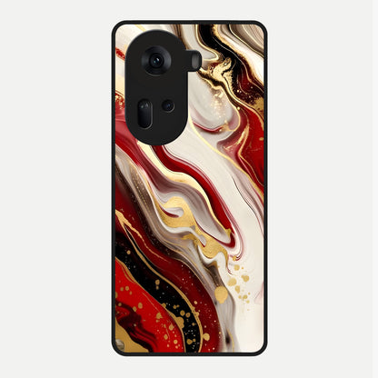  Red And White Marble Glass Case For Oppo Reno 11 5G back cover – full design glossy printed glass finish