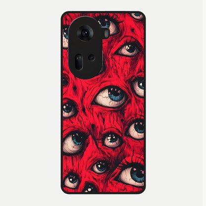  Red Eyes Pattern Glass Case For Oppo Reno 11 5G back cover – full design glossy printed glass finish