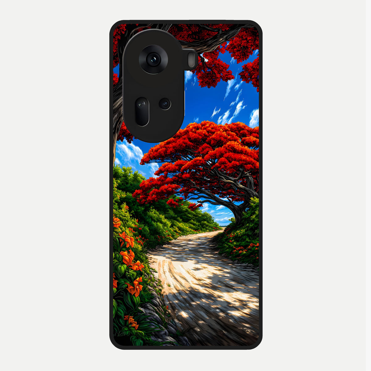  Red Trees Pathway Glass Case For Oppo Reno 11 5G back cover – full design glossy printed glass finish