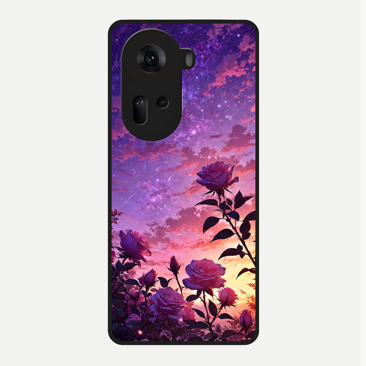  Starlit Rose Twilight Glass Case For Oppo Reno 11 5G back cover – full design glossy printed glass finish