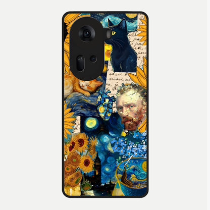  Sunflower Chic Mood Custom Name Glass Case For Oppo Reno 11 5G back cover – full design glossy printed glass finish