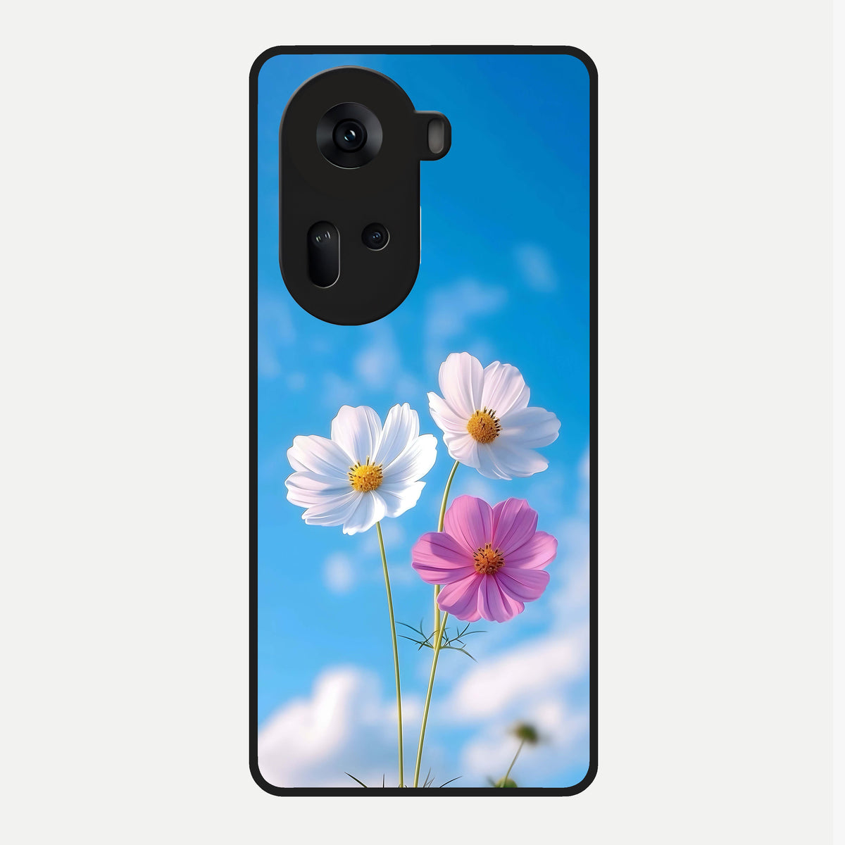  Tripple Flowers With Sky Glass Case For Oppo Reno 11 5G back cover – full design glossy printed glass finish