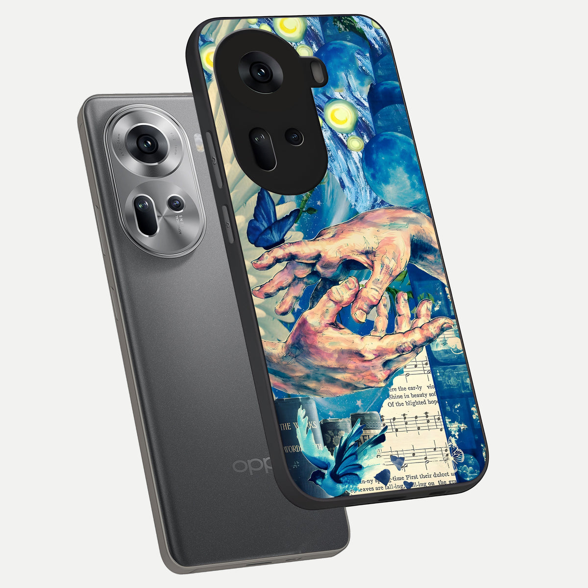  Aesthetic Divider phone case For Oppo Reno 11 5G showing premium glass back cover with detailed artwork