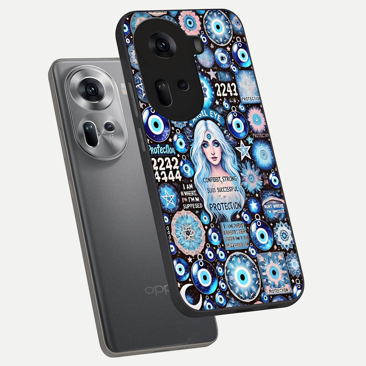  Angel Aura Shield phone case For Oppo Reno 11 5G showing premium glass back cover with detailed artwork