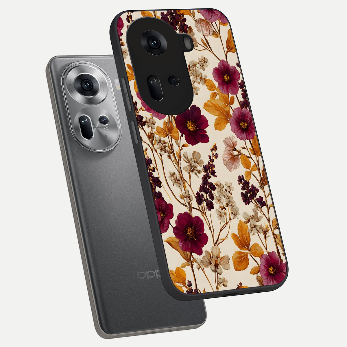  Autumn Wine Bloom phone case For Oppo Reno 11 5G showing premium glass back cover with detailed artwork
