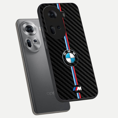  BMW Pattern phone case For Oppo Reno 11 5G showing premium glass back cover with detailed artwork