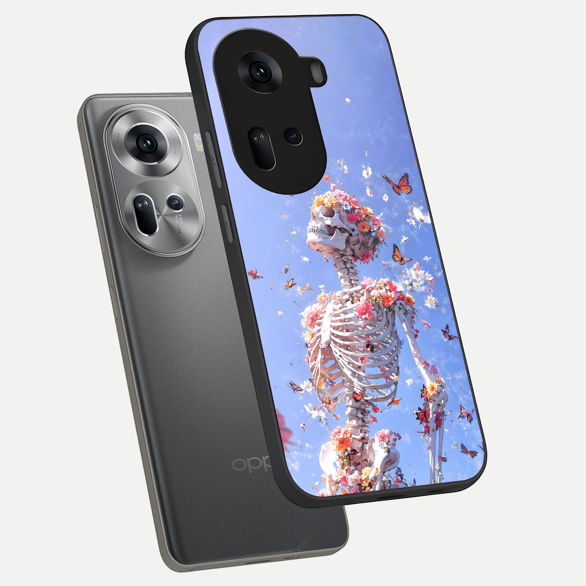  Bloom Beyond Bones phone case For Oppo Reno 11 5G showing premium glass back cover with detailed artwork