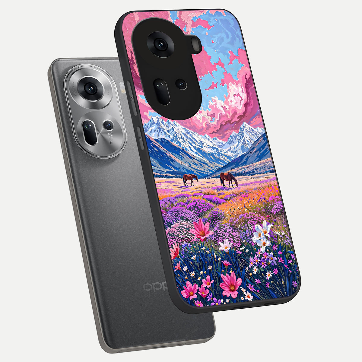  Blossom Valley Dream phone case For Oppo Reno 11 5G showing premium glass back cover with detailed artwork