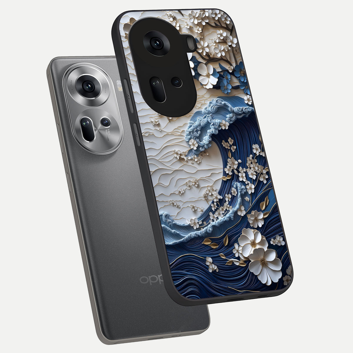  Blossom Wave Art phone case For Oppo Reno 11 5G showing premium glass back cover with detailed artwork