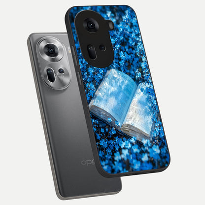  Blue Bloom Tales phone case For Oppo Reno 11 5G showing premium glass back cover with detailed artwork