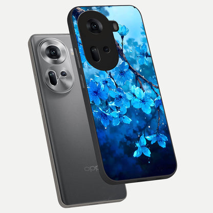  Blue Blossoms Branch phone case For Oppo Reno 11 5G showing premium glass back cover with detailed artwork