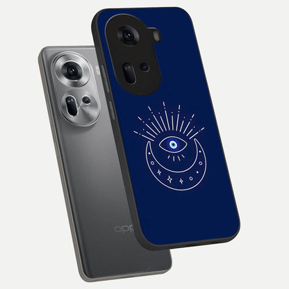  Blue Evil Eye phone case For Oppo Reno 11 5G showing premium glass back cover with detailed artwork