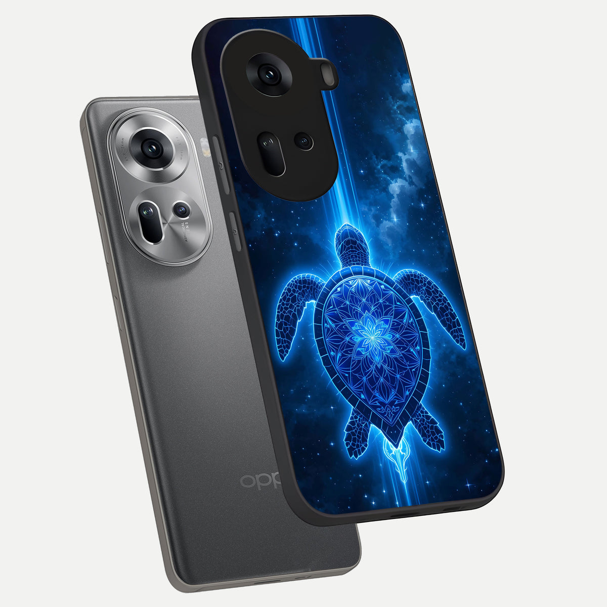  Blue Galaxy Turtle phone case For Oppo Reno 11 5G showing premium glass back cover with detailed artwork