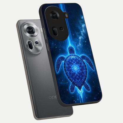  Blue Galaxy Turtle phone case For Oppo Reno 11 5G showing premium glass back cover with detailed artwork