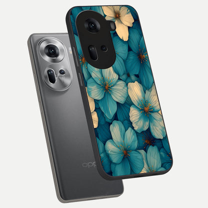  Blue Shade Floral phone case For Oppo Reno 11 5G showing premium glass back cover with detailed artwork